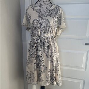 H&M Cream Mini Dress with Black Floral Sketch Print